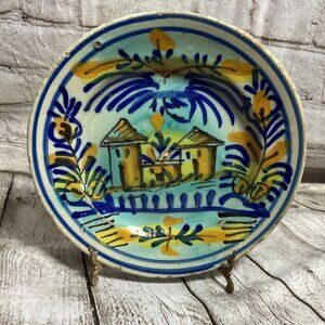 Vintage Hand-Painted Spanish Majolica Ceramic Plate Colorful Rustic 9.5" Decor